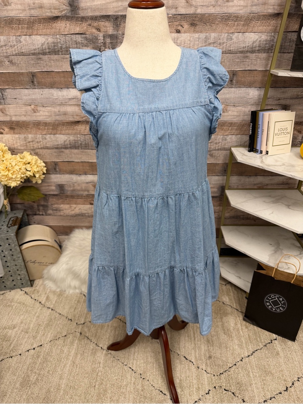 J. Crew Blue Tiered Ruffle-Sleeve Mini Dress
